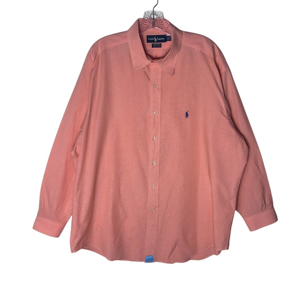 Ralph Lauren Yarmouth Mens 17.5 34/35 Orange Ginghamβ Button Down Shirt Cotton